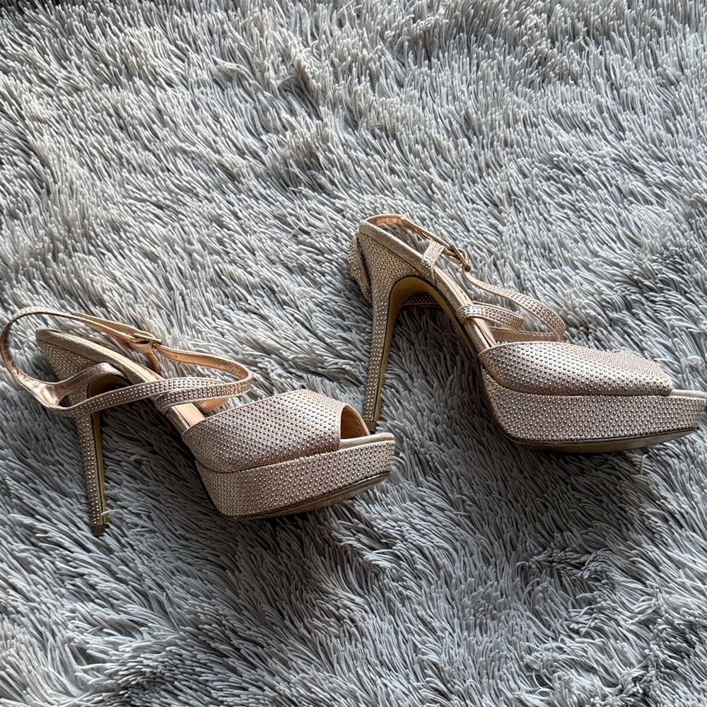 DSW Beige Strappy Platform Heels